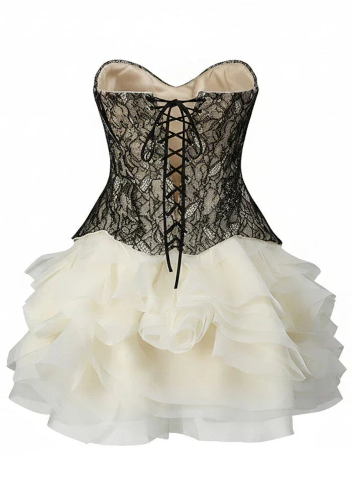 Robe Courte Soirée Bustier Dentelle Ivoire 1 Coloris | ROBEMODE