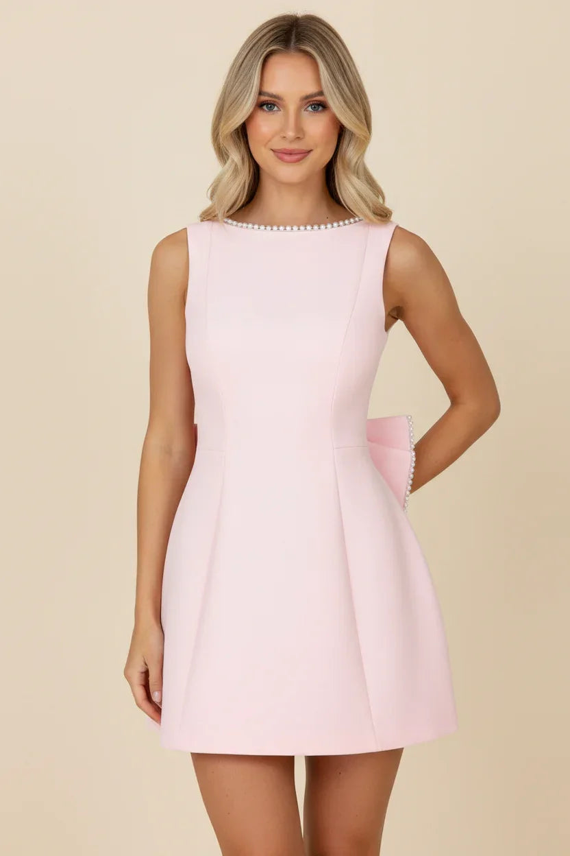 Robe de soiree femme rose dos noeud | Coupe féminine + Style élégant + Facile à accessoiriser – ROBEMODE