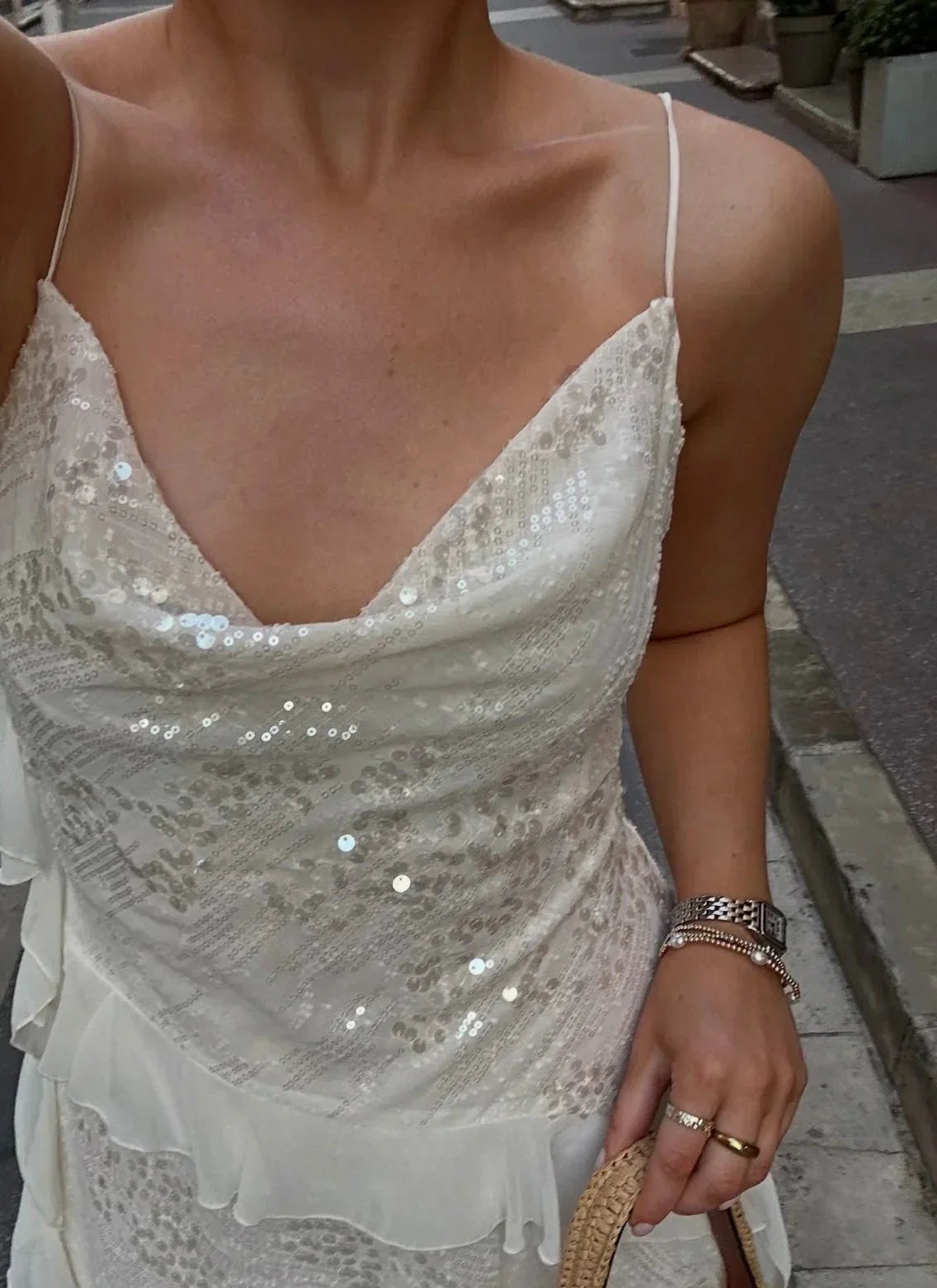 Robe Courte Été Femme Blanche à Sequins 1 Coloris | ROBEMODE