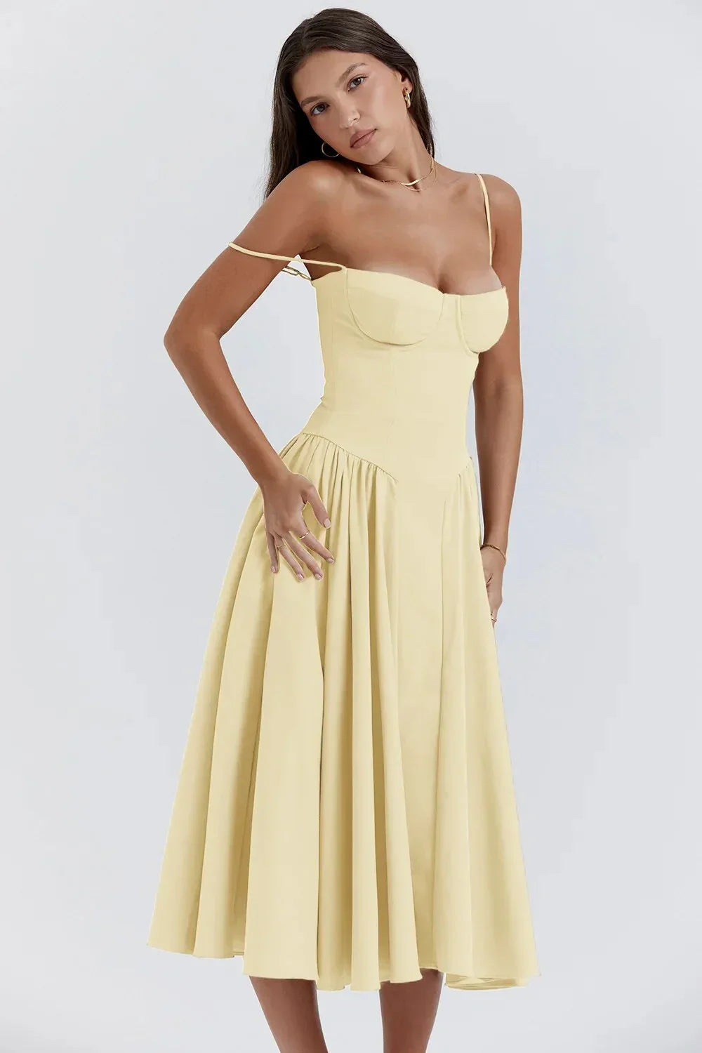 Robe midi ete femme encolure structuré | Coupe féminine + Style élégant + Facile à accessoiriser – ROBEMODE