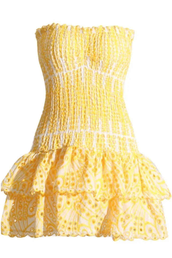 Robe Courte Été Femme Jaune à Volants 1 Coloris | ROBEMODE