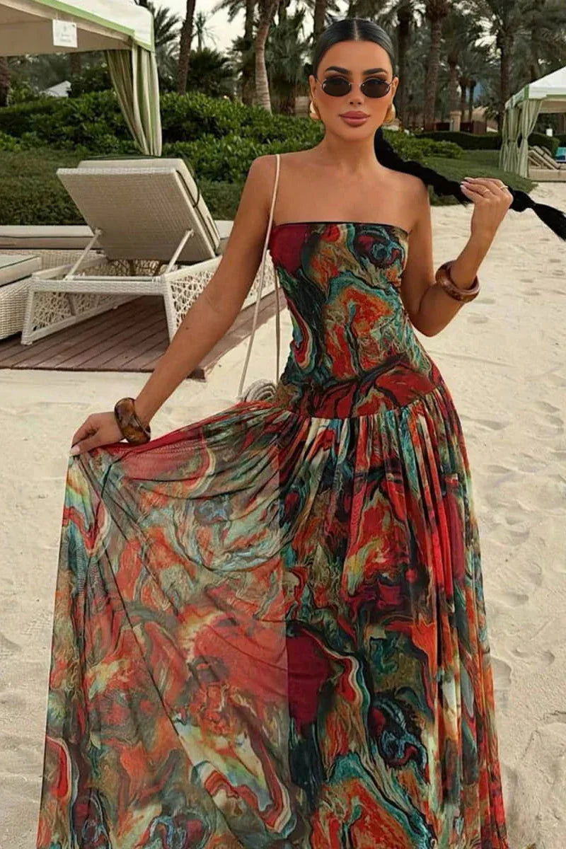 Robe longue été bustier multicolore femme | ROBEMODE