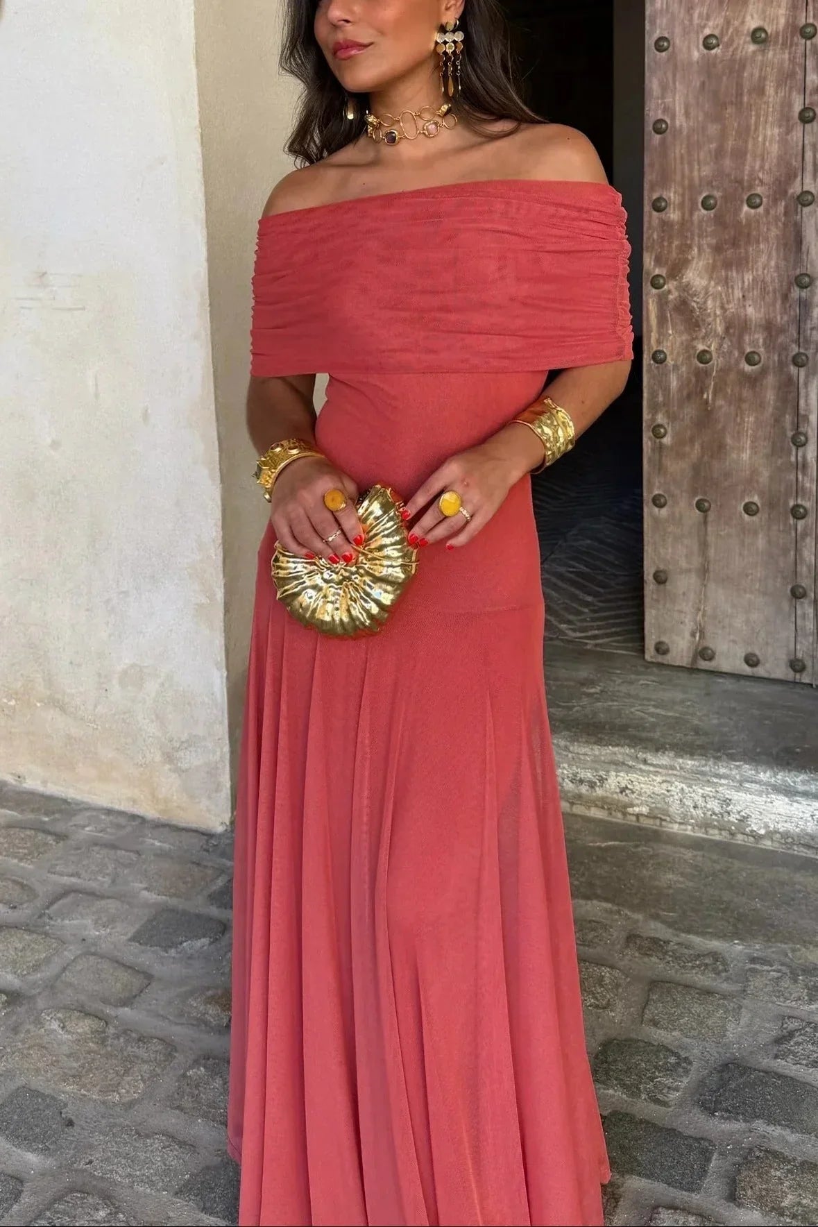 Robe longue été femme plissée une épaule | ROBEMODE
