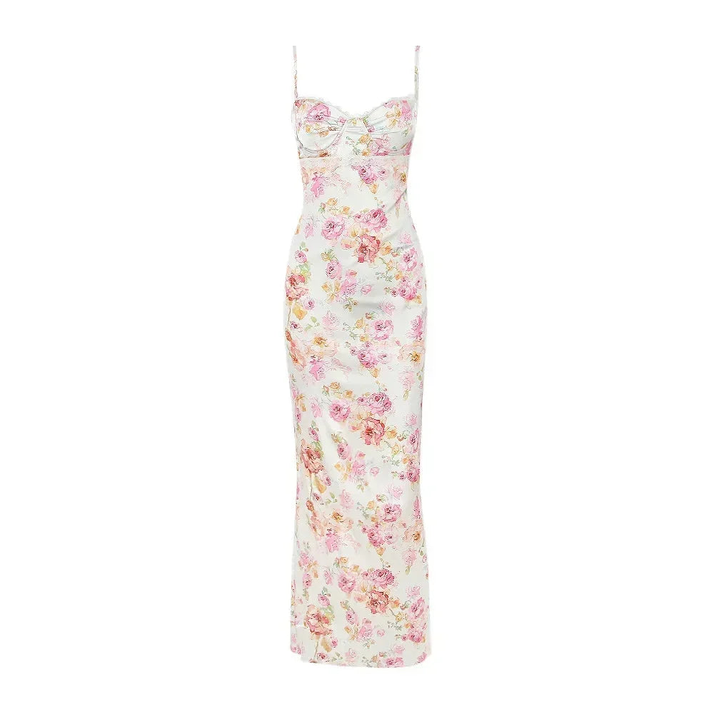 Robe longue ajustée à fleurs décolleté cœur bretelles | Coupe féminine + Style élégant + Facile à accessoiriser – ROBEMODE
