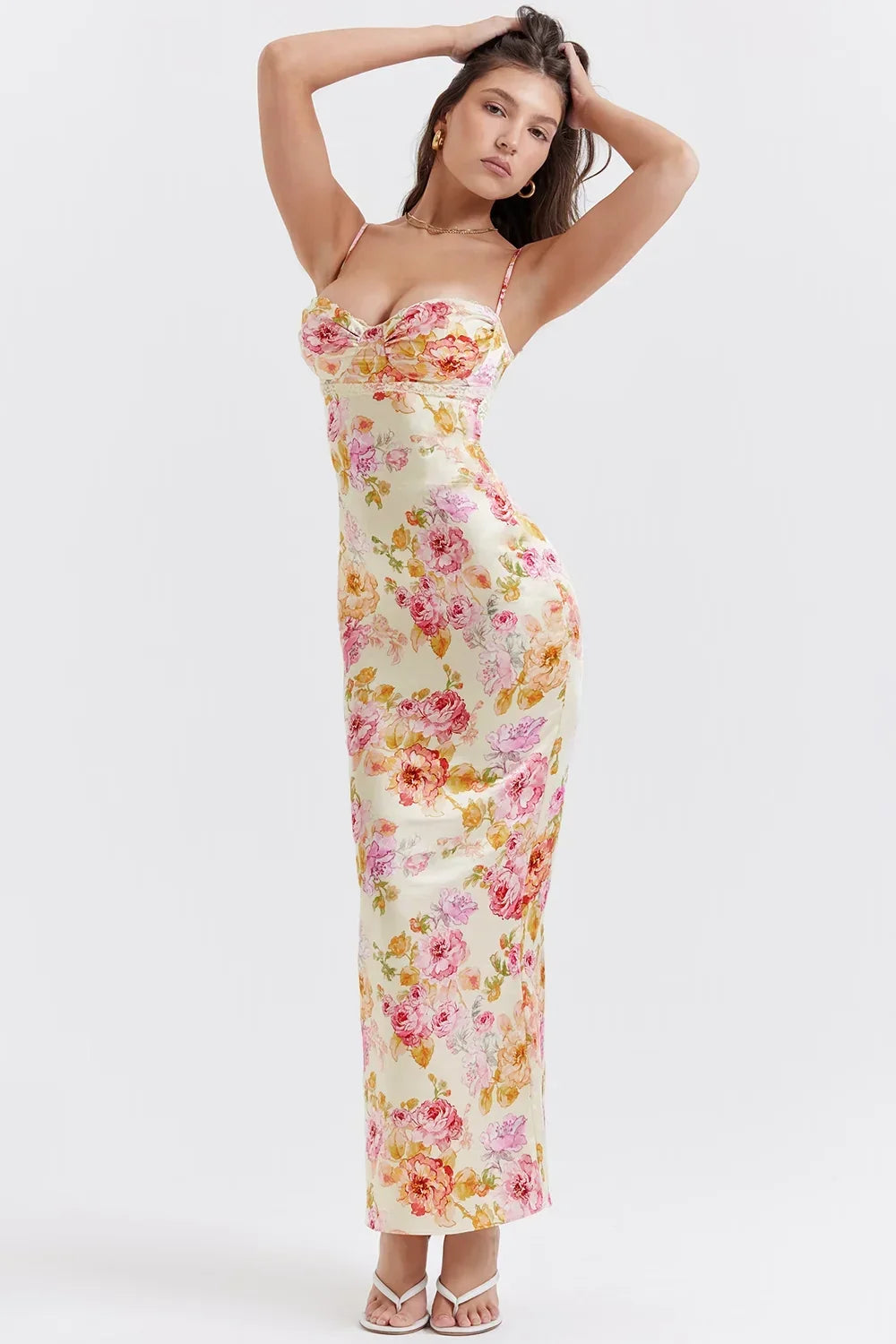 Robe longue femme motifs floraux multicolores bretelles fines | Coupe féminine + Style élégant + Facile à accessoiriser – ROBEMODE