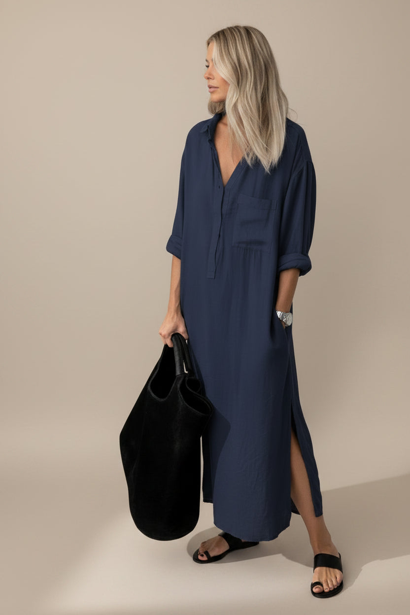 Robe longue ample femme en lin avec poches pratiques | ROBEMODE