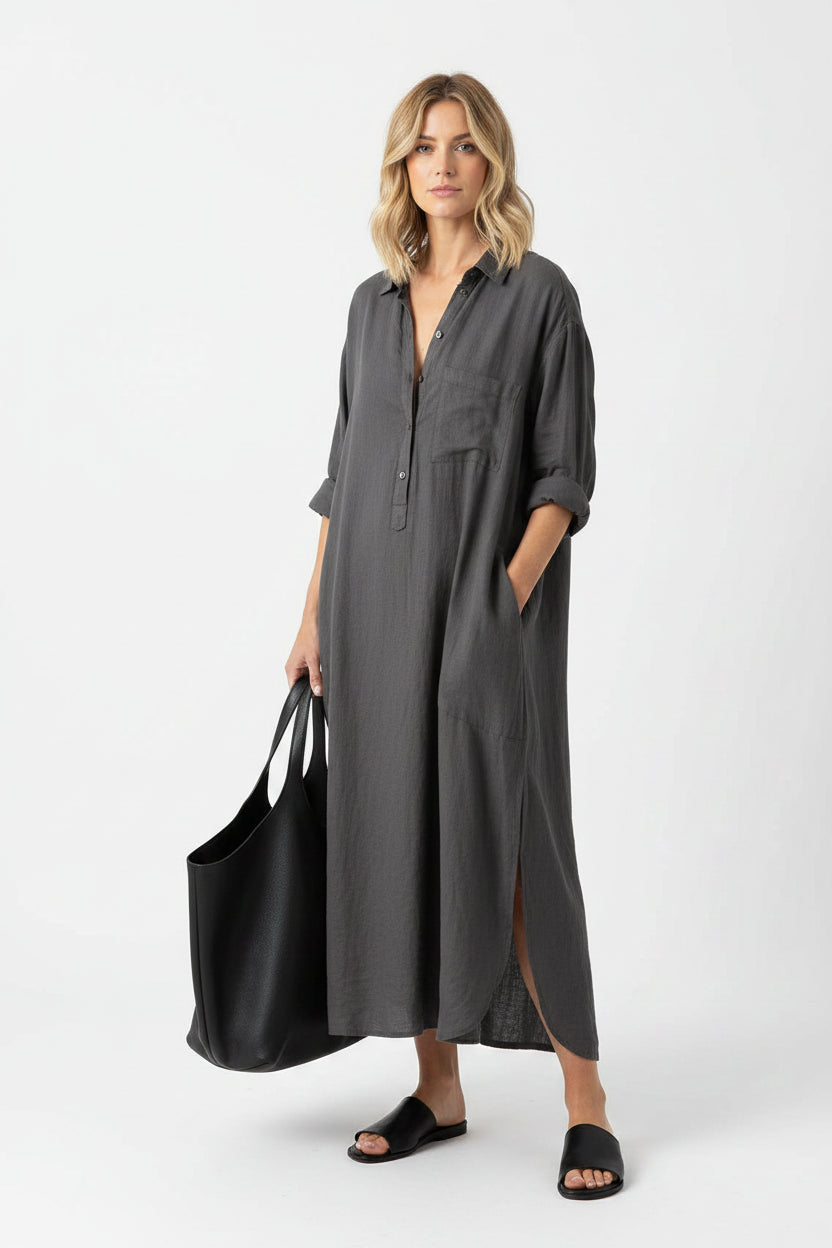 Robe longue ample femme en lin avec poches pratiques | ROBEMODE