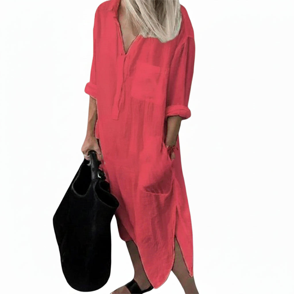 Robe longue ample femme en lin avec poches pratiques | ROBEMODE