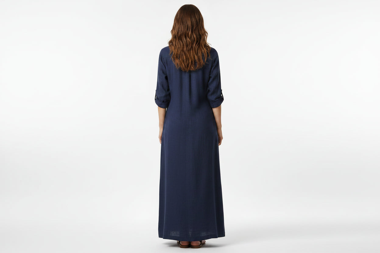 Robe longue boutonnée fluide avec poches et manches longues | Coupe féminine + Style élégant + Facile à accessoiriser – ROBEMODE