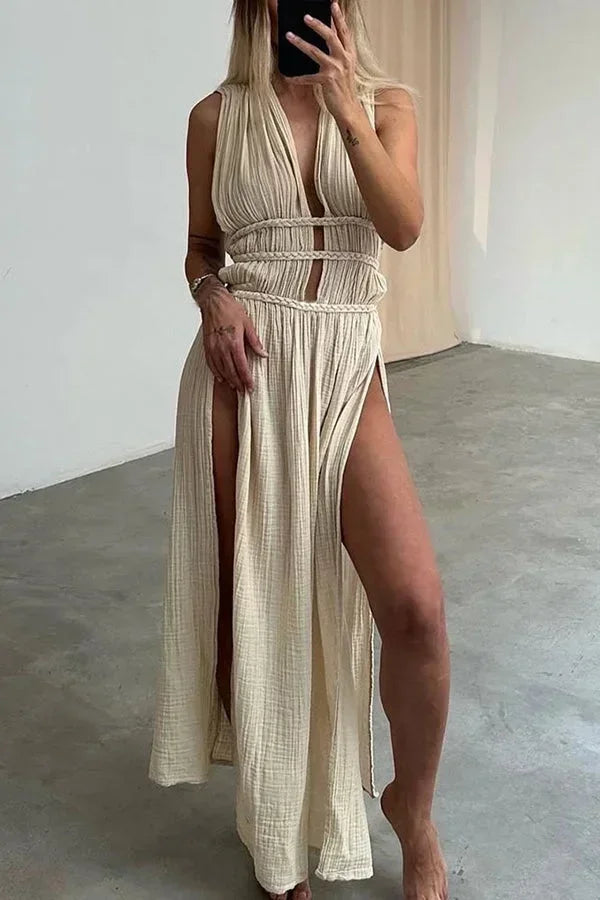 Robe Longue Dos Nu Découpes Fente Élégante Soirée | ROBEMODE