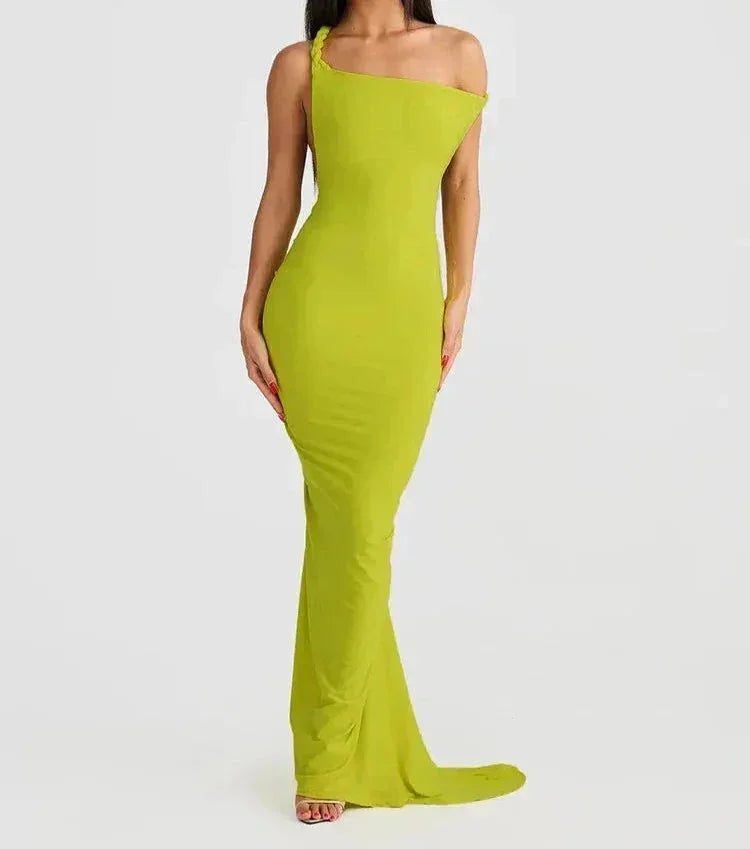 Robe Longue Dos Nu Bretelles Torsadées Plissée Soirée | ROBEMODE