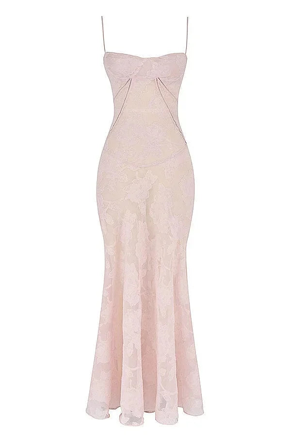 Robe longue femme dentelle florale bretelles ajustables gala | ROBEMODE