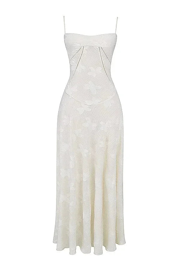 Robe longue femme dentelle florale bretelles ajustables gala | ROBEMODE