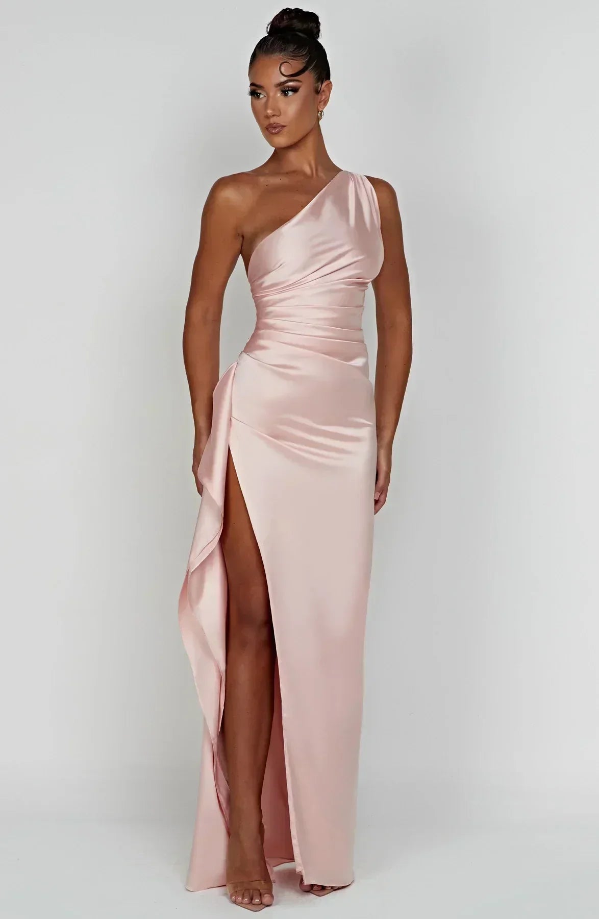 Robe Longue Femme Asymétrique Fente Élégante Satin | ROBEMODE