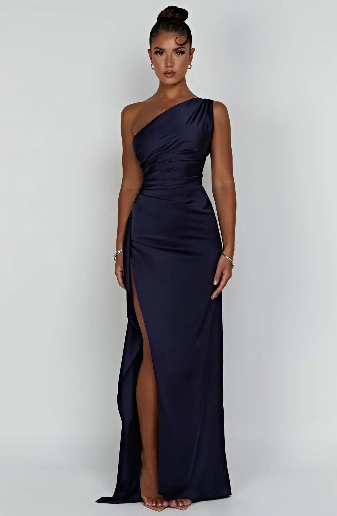 Robe Longue Femme Asymétrique Fente Élégante Satin | ROBEMODE