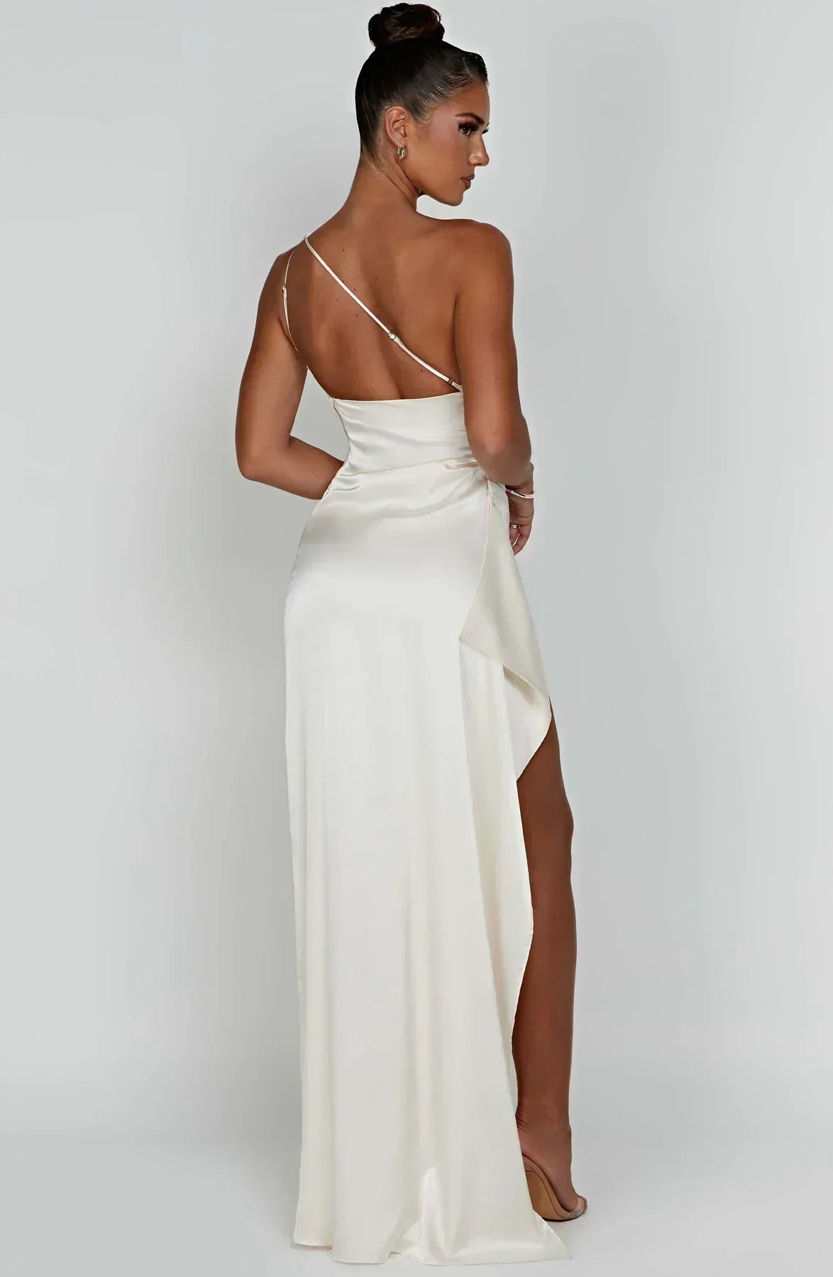 Robe Longue Femme Asymétrique Fente Élégante Satin | ROBEMODE