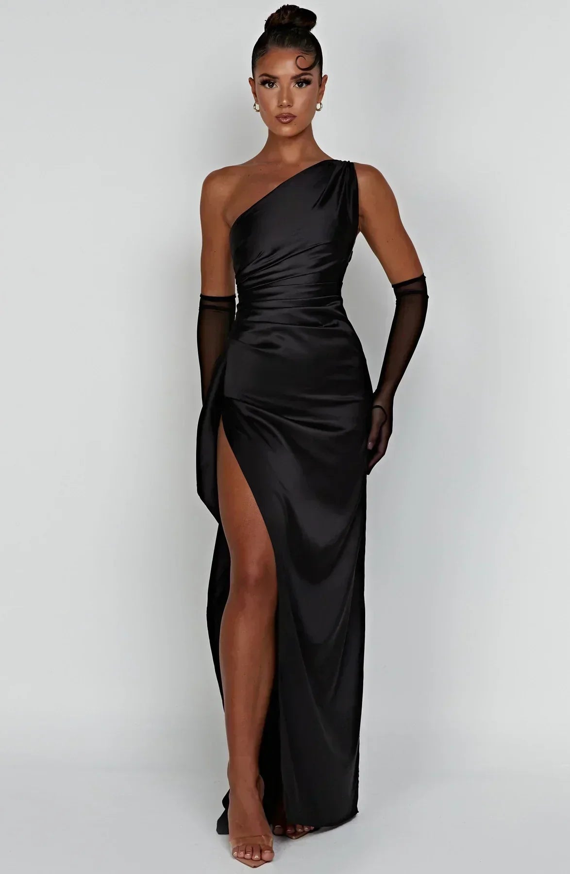 Robe Longue Femme Asymétrique Fente Élégante Satin | ROBEMODE