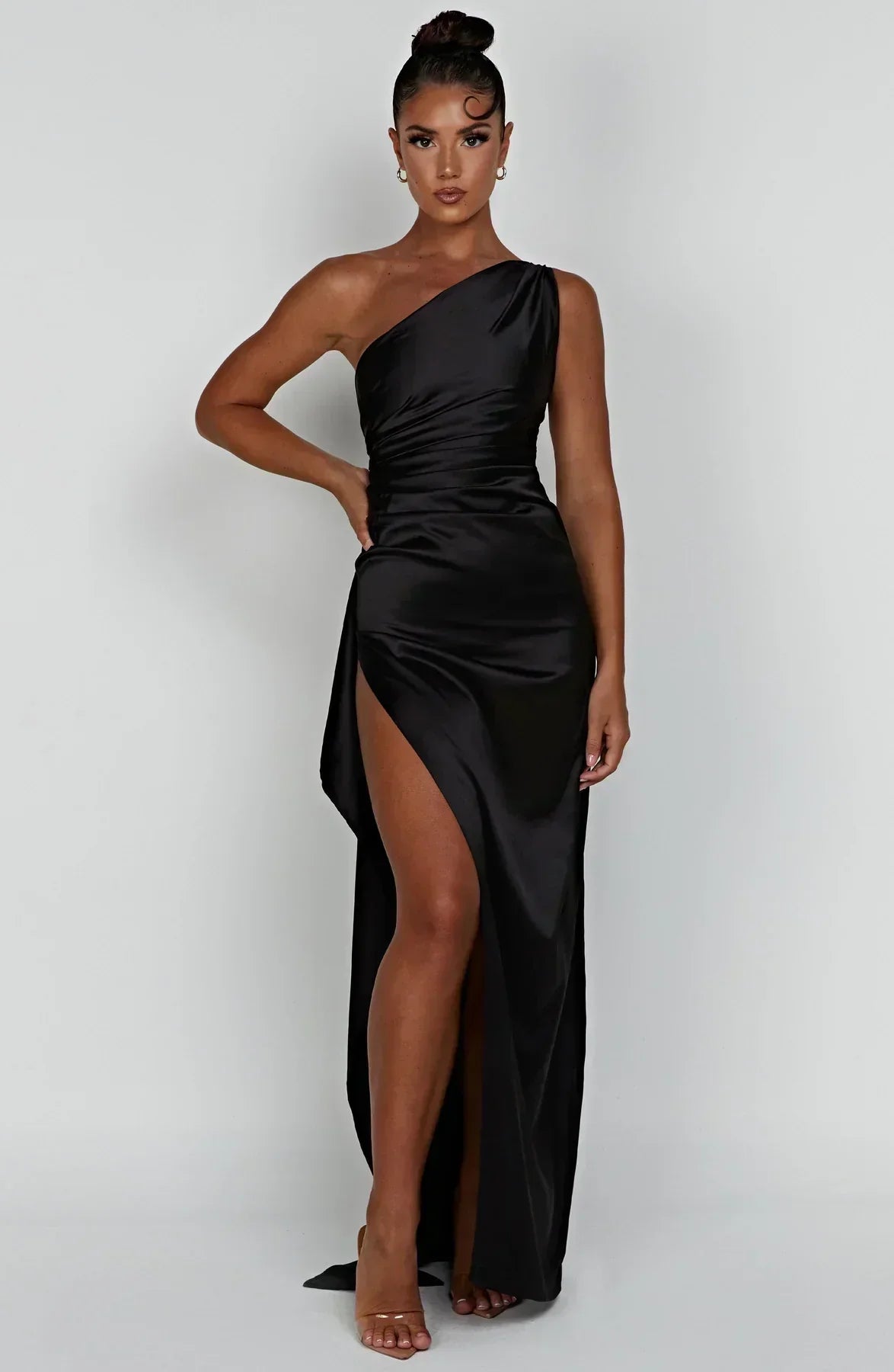 Robe Longue Femme Asymétrique Fente Élégante Satin | ROBEMODE