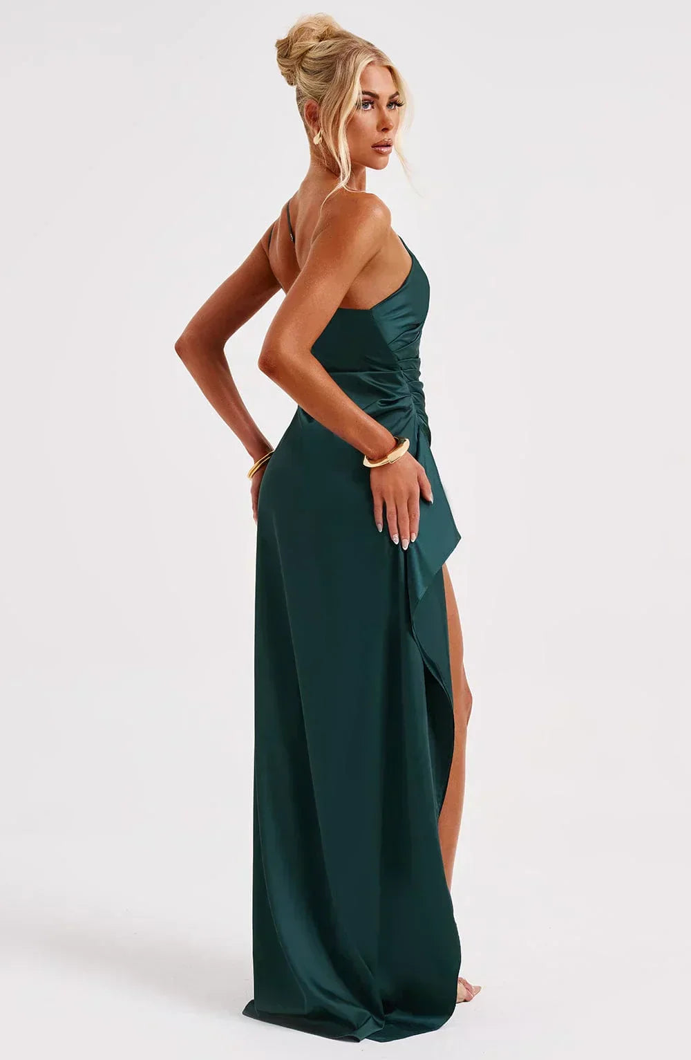 Robe Longue Femme Asymétrique Fente Élégante Satin | ROBEMODE