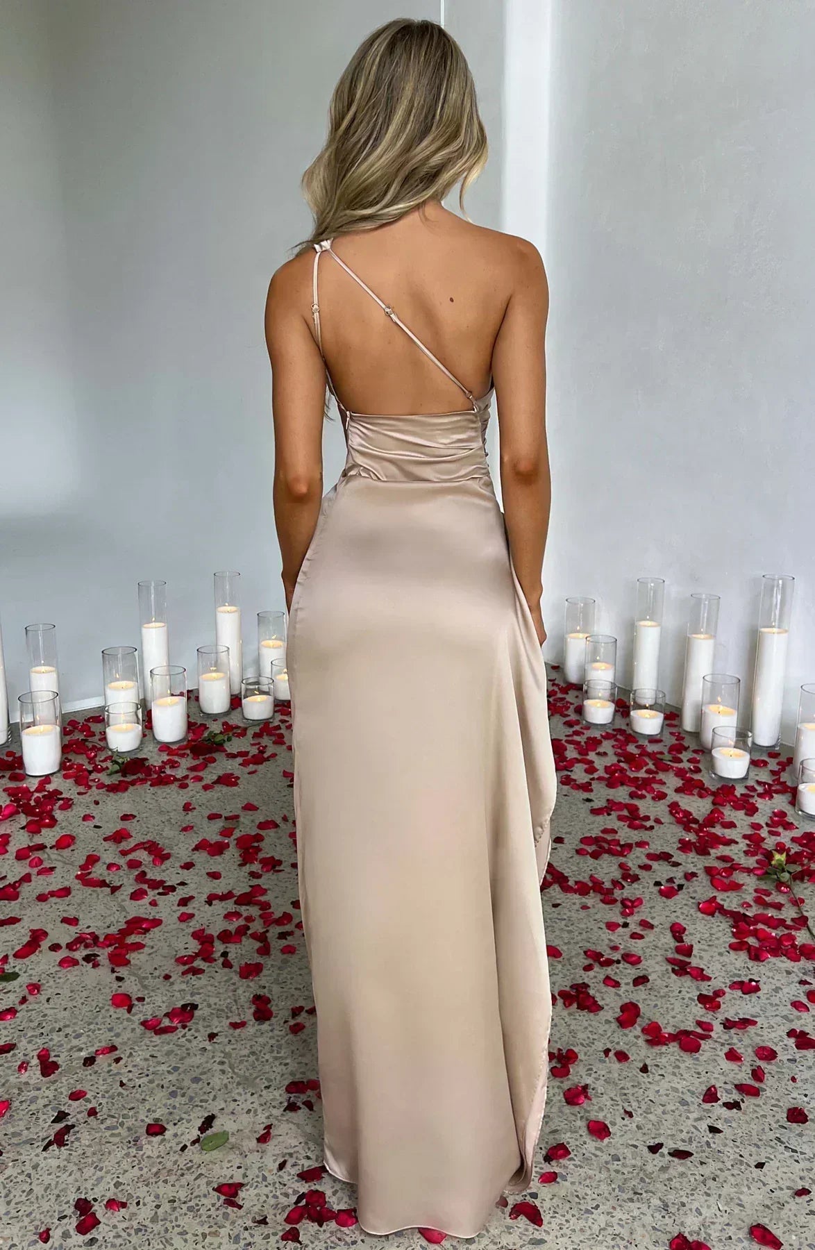 Robe Longue Femme Asymétrique Fente Élégante Satin | ROBEMODE