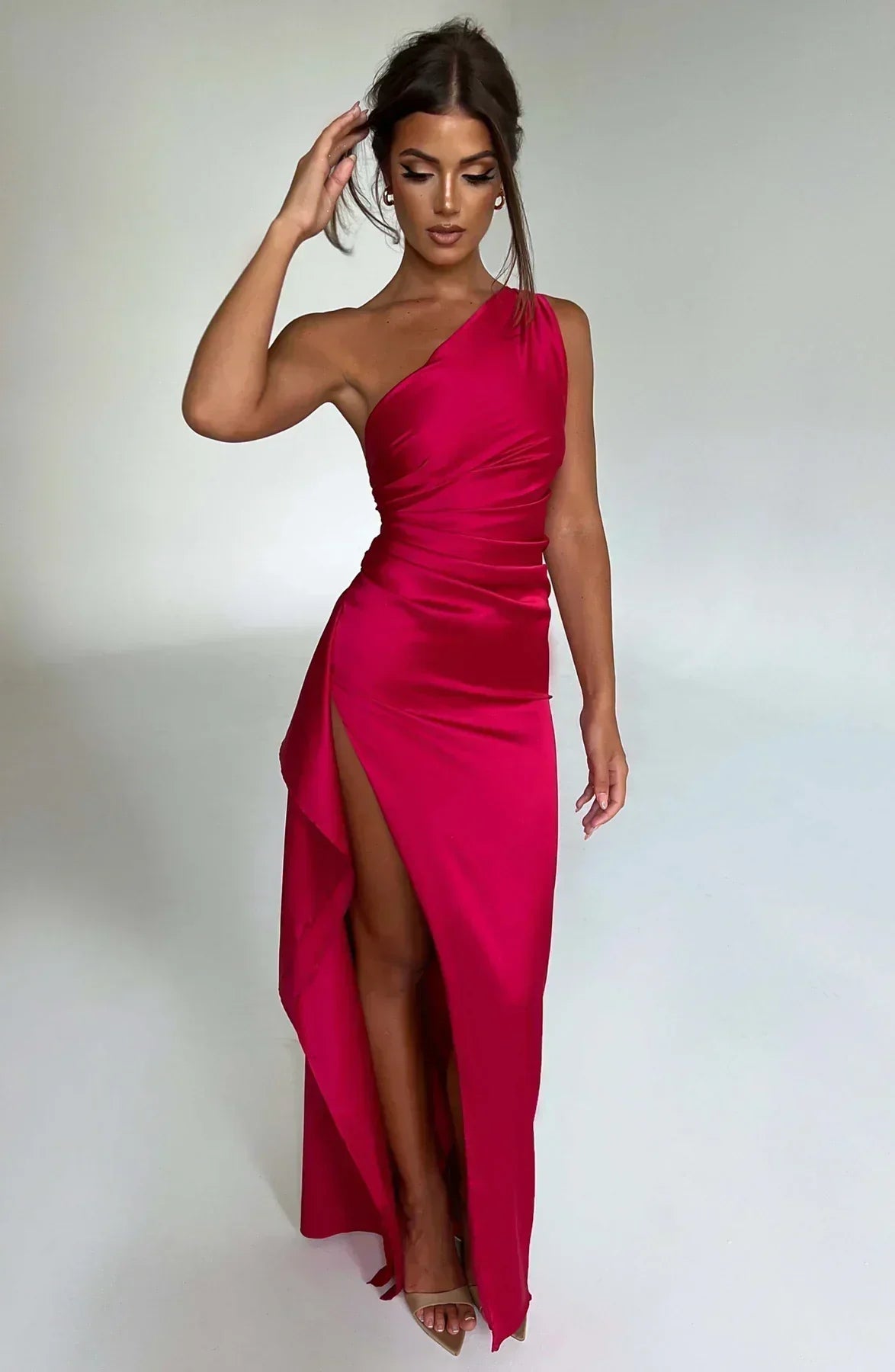 Robe Longue Femme Asymétrique Fente Élégante Satin | ROBEMODE
