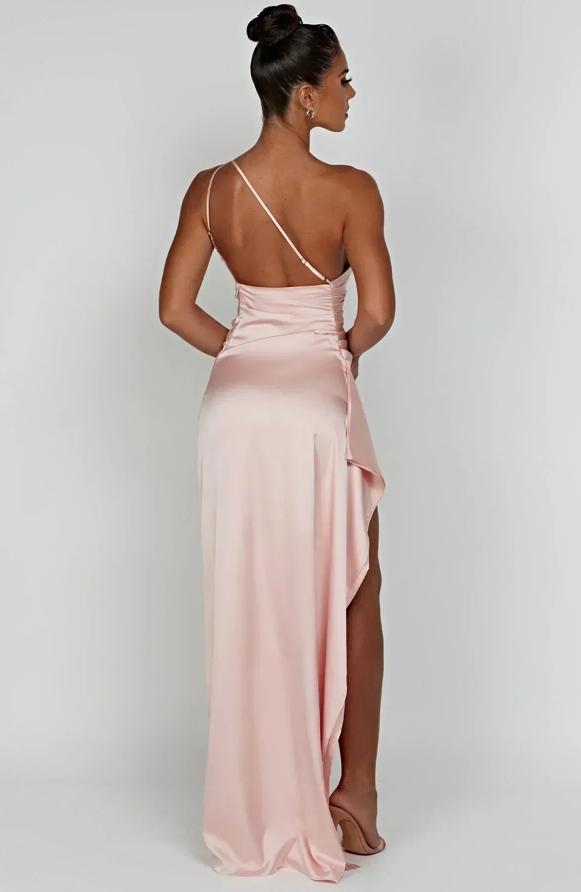 Robe Longue Femme Asymétrique Fente Élégante Satin | ROBEMODE