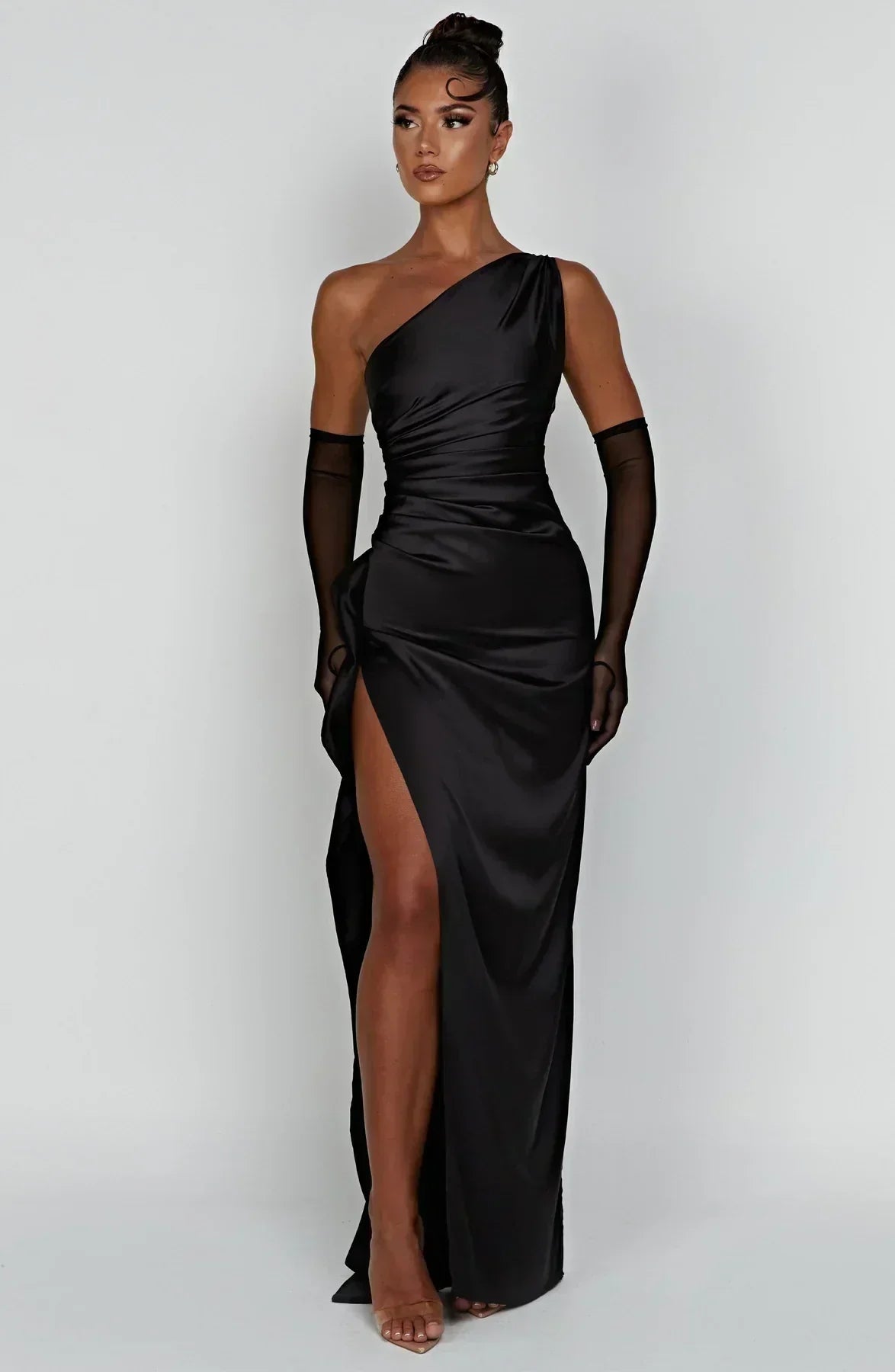 Robe Longue Femme Asymétrique Fente Élégante Satin | ROBEMODE