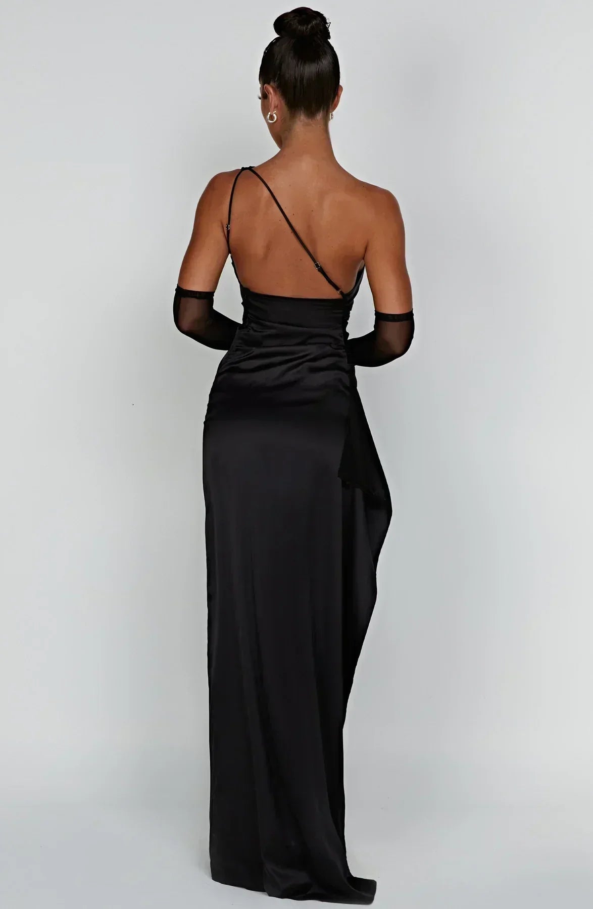Robe Longue Femme Asymétrique Fente Élégante Satin | ROBEMODE