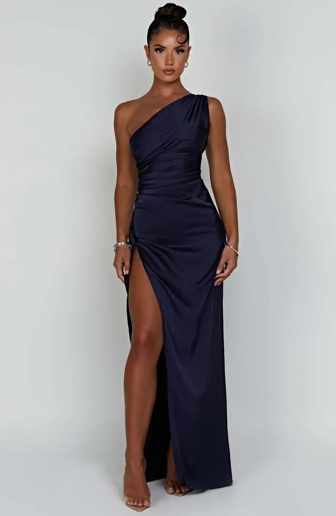 Robe Longue Femme Asymétrique Fente Élégante Satin | ROBEMODE