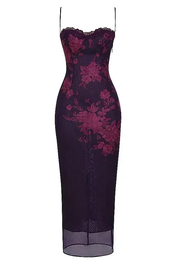 Robe longue femme avec bretelles ajustables et motifs floraux | Coupe féminine + Style élégant + Facile à accessoiriser – ROBEMODE