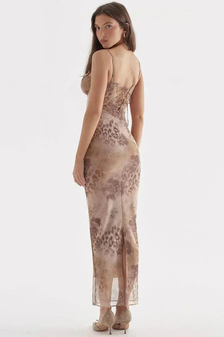 Robe longue femme avec bretelles ajustables et motifs floraux | Coupe féminine + Style élégant + Facile à accessoiriser – ROBEMODE