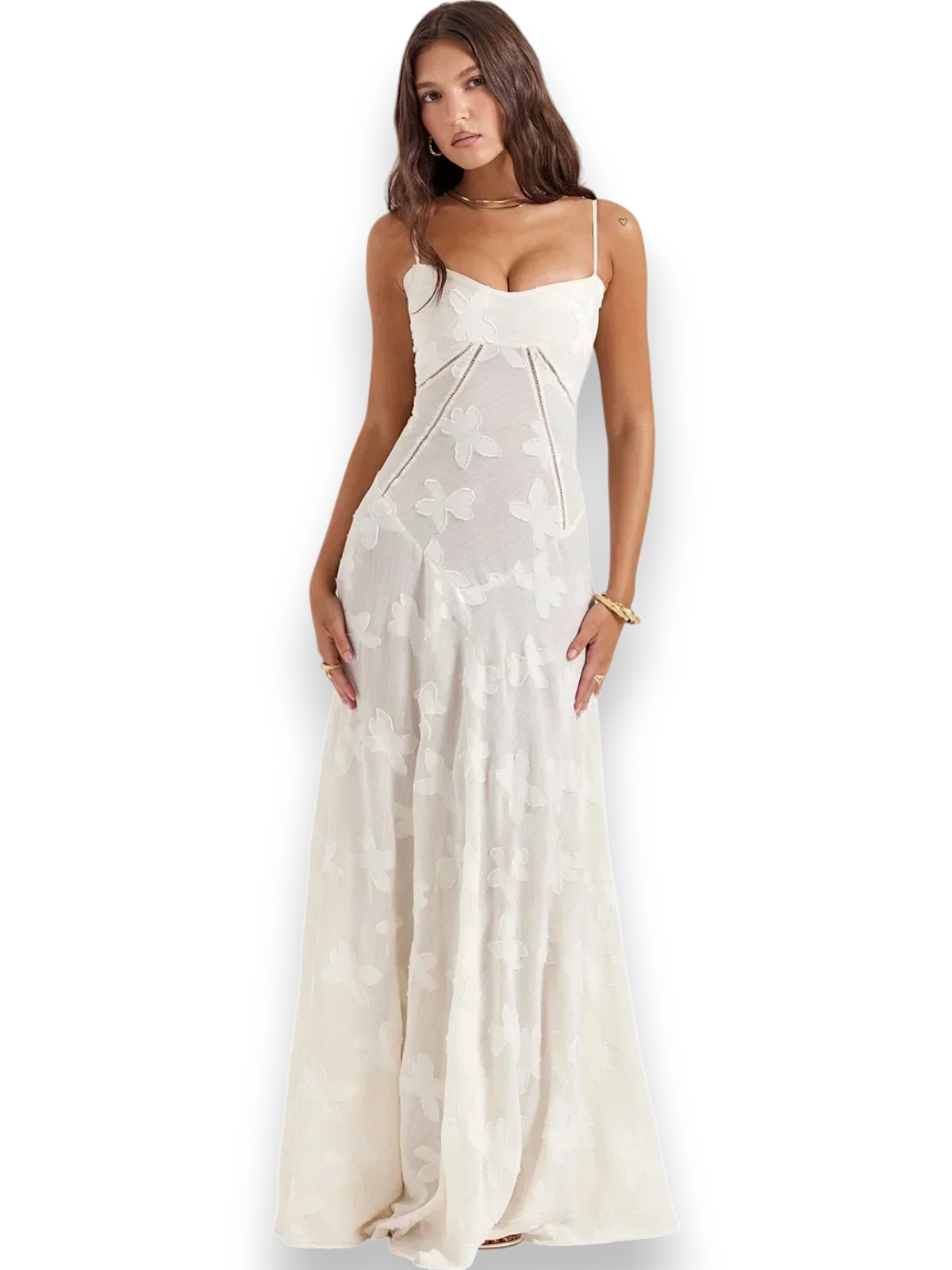 Robe longue femme avec broderie florale et bretelles fines | Coupe féminine + Style élégant + Facile à accessoiriser – ROBEMODE