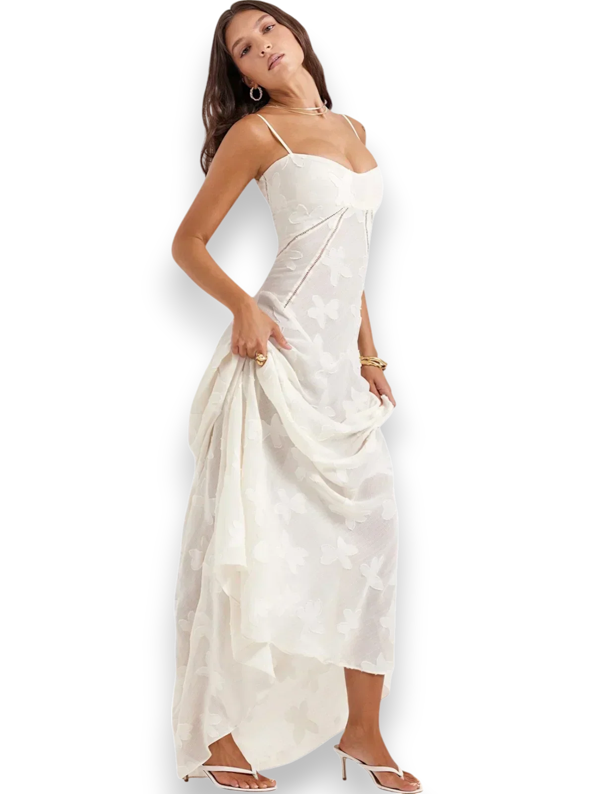 Robe longue femme avec broderie florale et bretelles fines | Coupe féminine + Style élégant + Facile à accessoiriser – ROBEMODE
