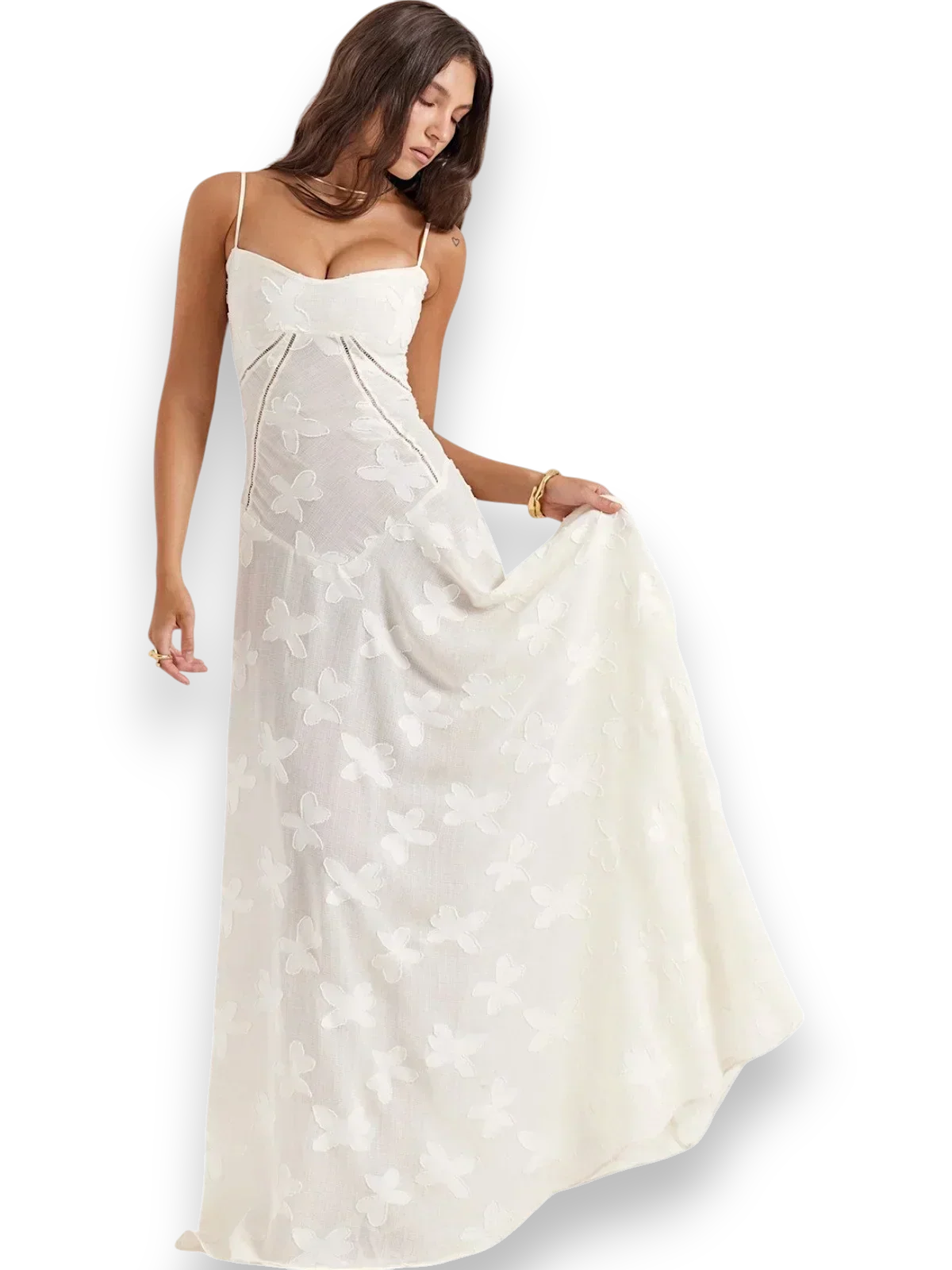 Robe longue femme avec broderie florale et bretelles fines | Coupe féminine + Style élégant + Facile à accessoiriser – ROBEMODE