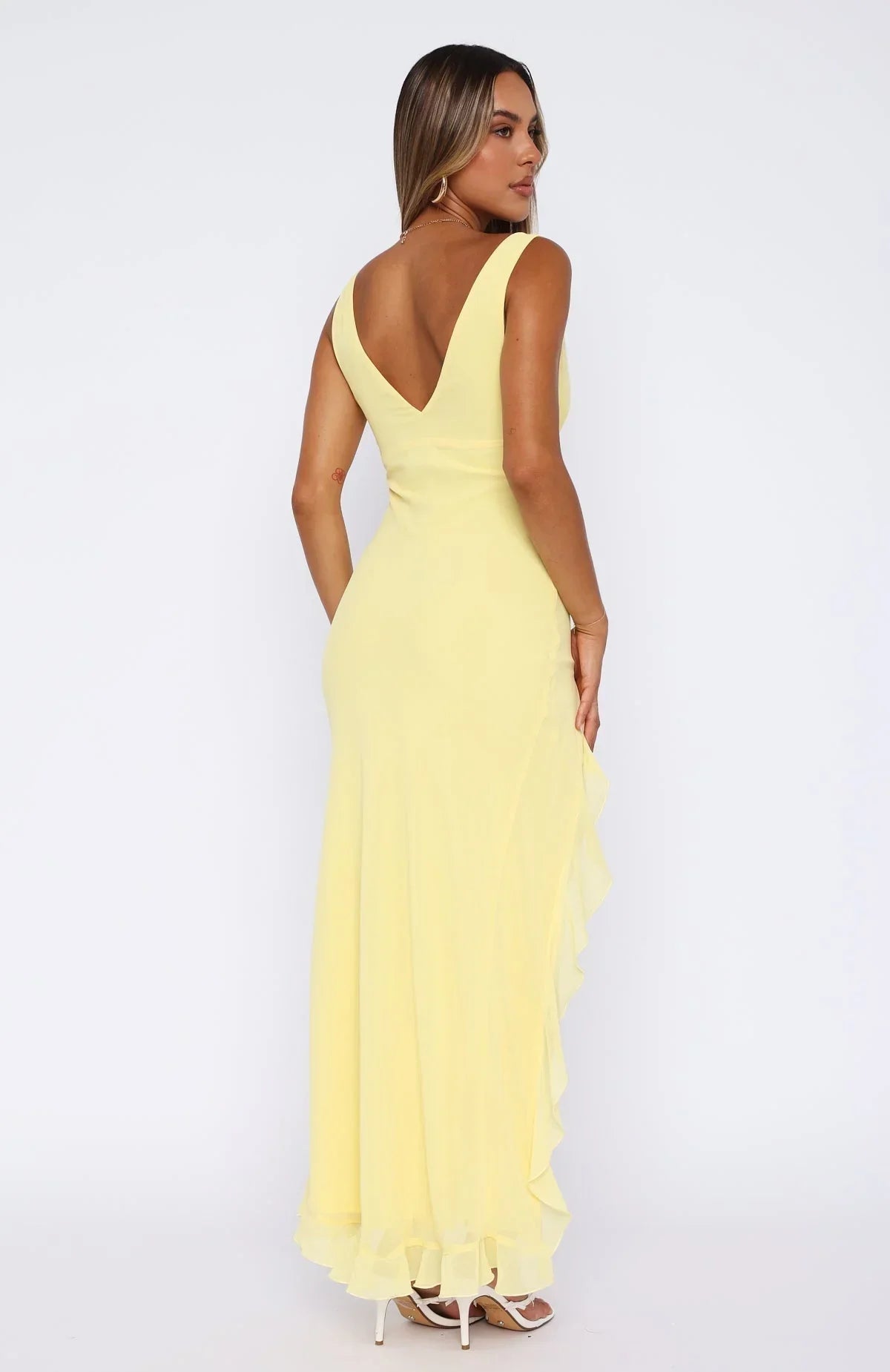 Robe Longue Décolleté V Volants Fente Latérale 2 Coloris | ROBEMODE