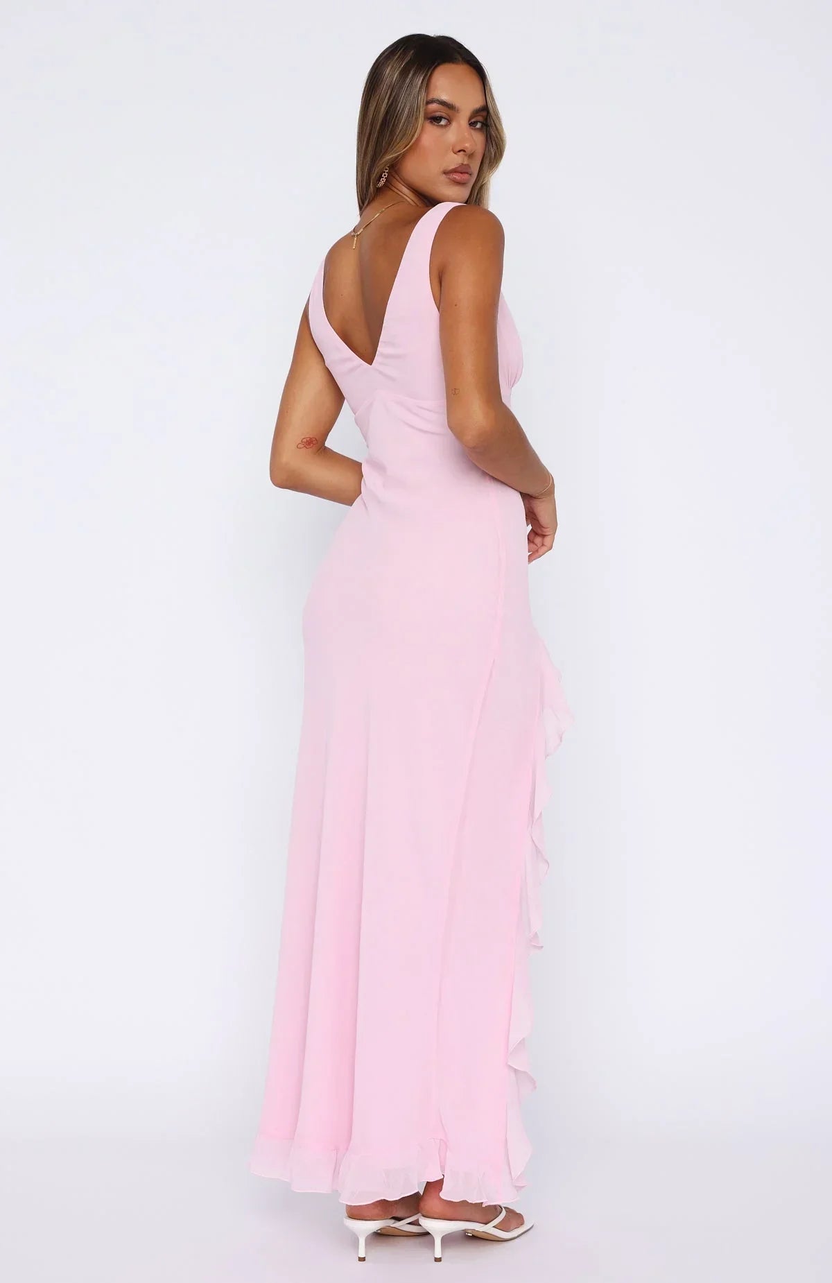 Robe Longue Décolleté V Volants Fente Latérale 2 Coloris | ROBEMODE