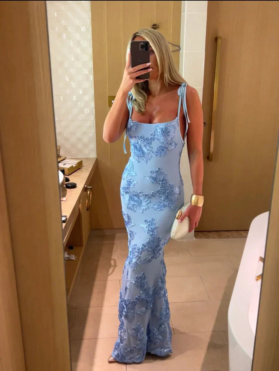 Robe longue femme avec motifs floraux et bretelles fines