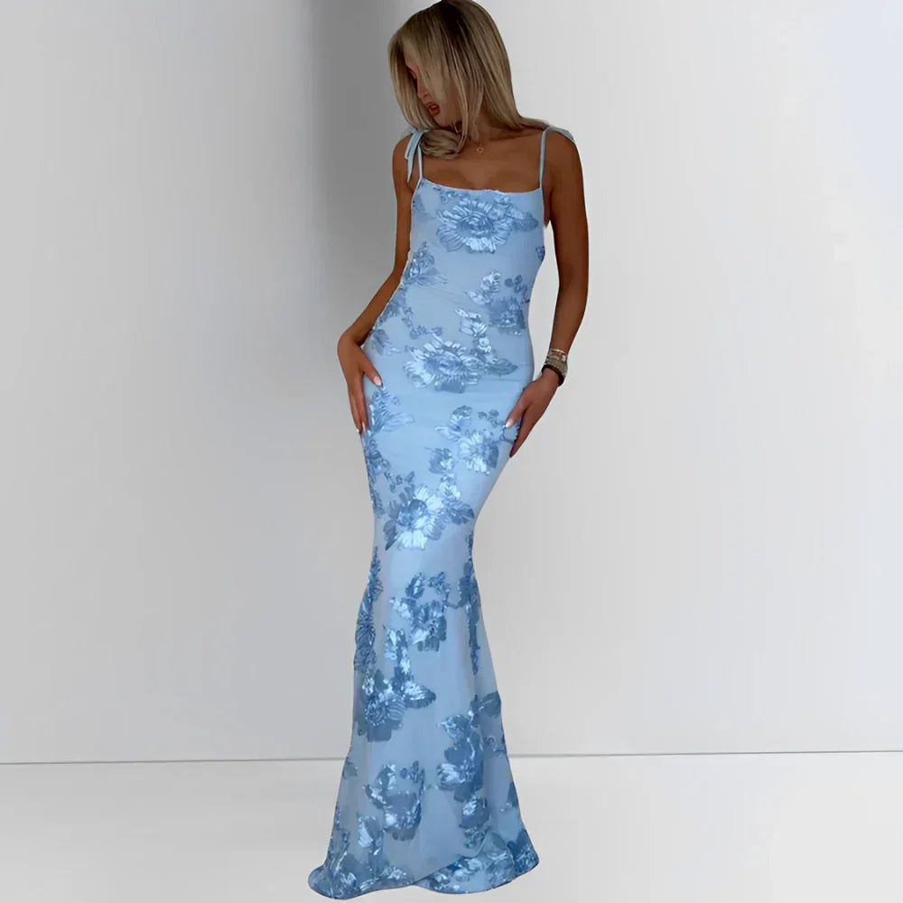 Robe longue femme avec motifs floraux et bretelles fines