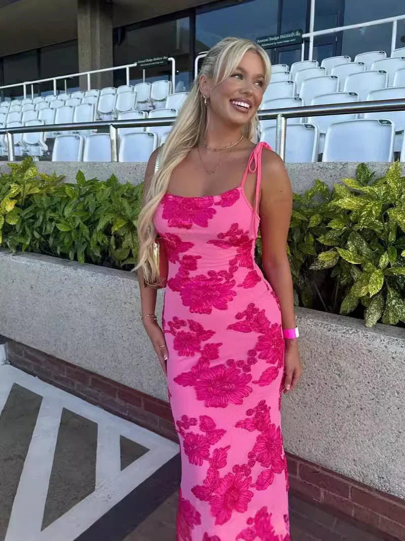 Robe longue femme avec motifs floraux et bretelles fines