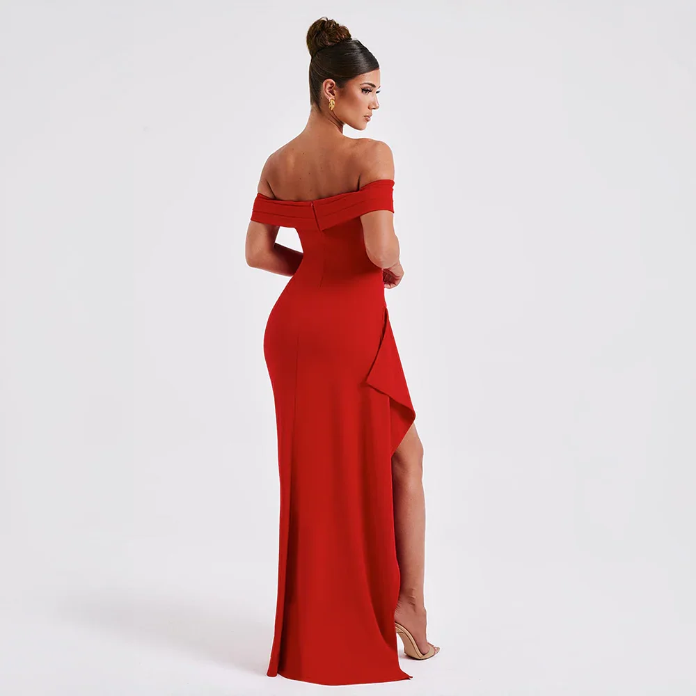 Robe Longue Femme Épaules Dénudées avec Fente | Élégante Soirée Fluide | ROBEMODE