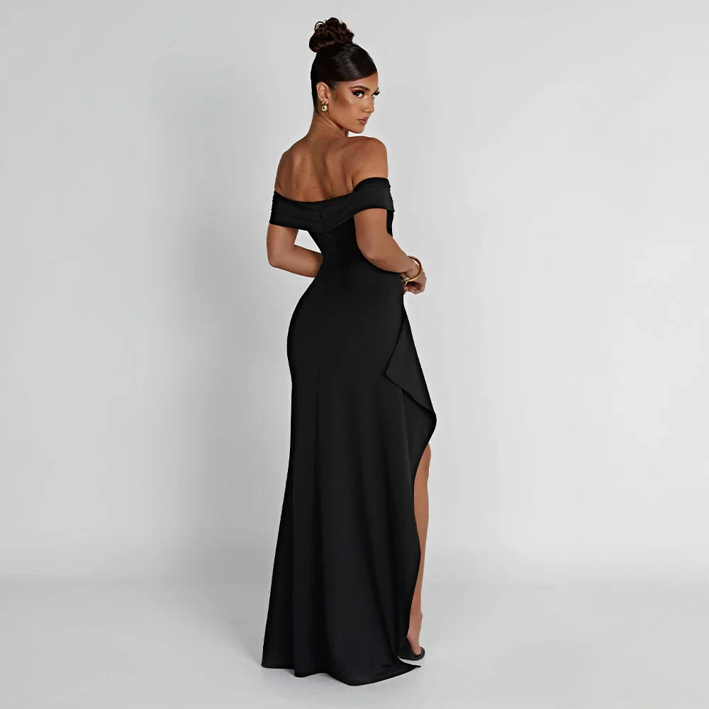 Robe Longue Femme Épaules Dénudées avec Fente | Élégante Soirée Fluide | ROBEMODE
