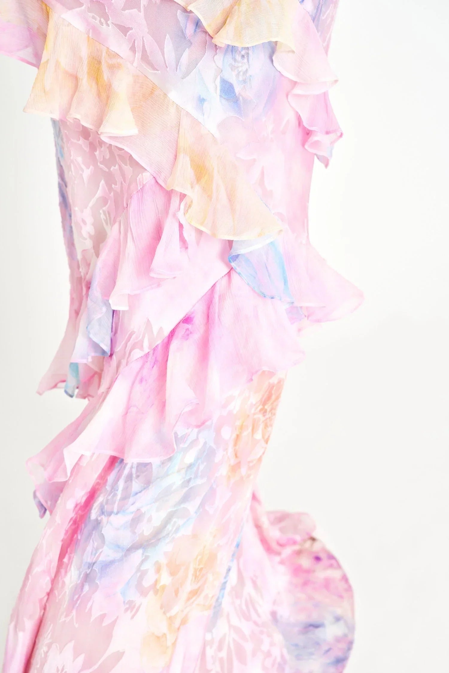 Robe longue volants asymétriques bretelles fines | ROBEMODE
