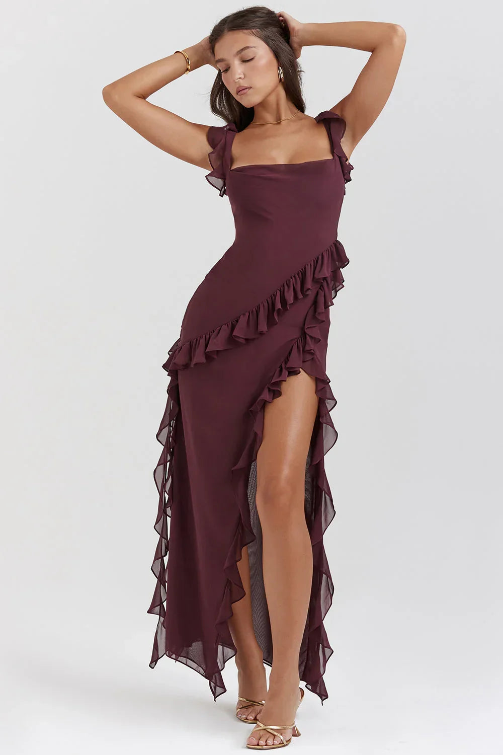 Robe longue femme avec volants et bretelles | Coupe féminine + Style élégant + Facile à accessoiriser – ROBEMODE