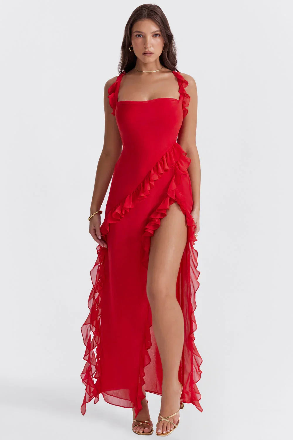 Robe longue femme avec volants et bretelles | Coupe féminine + Style élégant + Facile à accessoiriser – ROBEMODE
