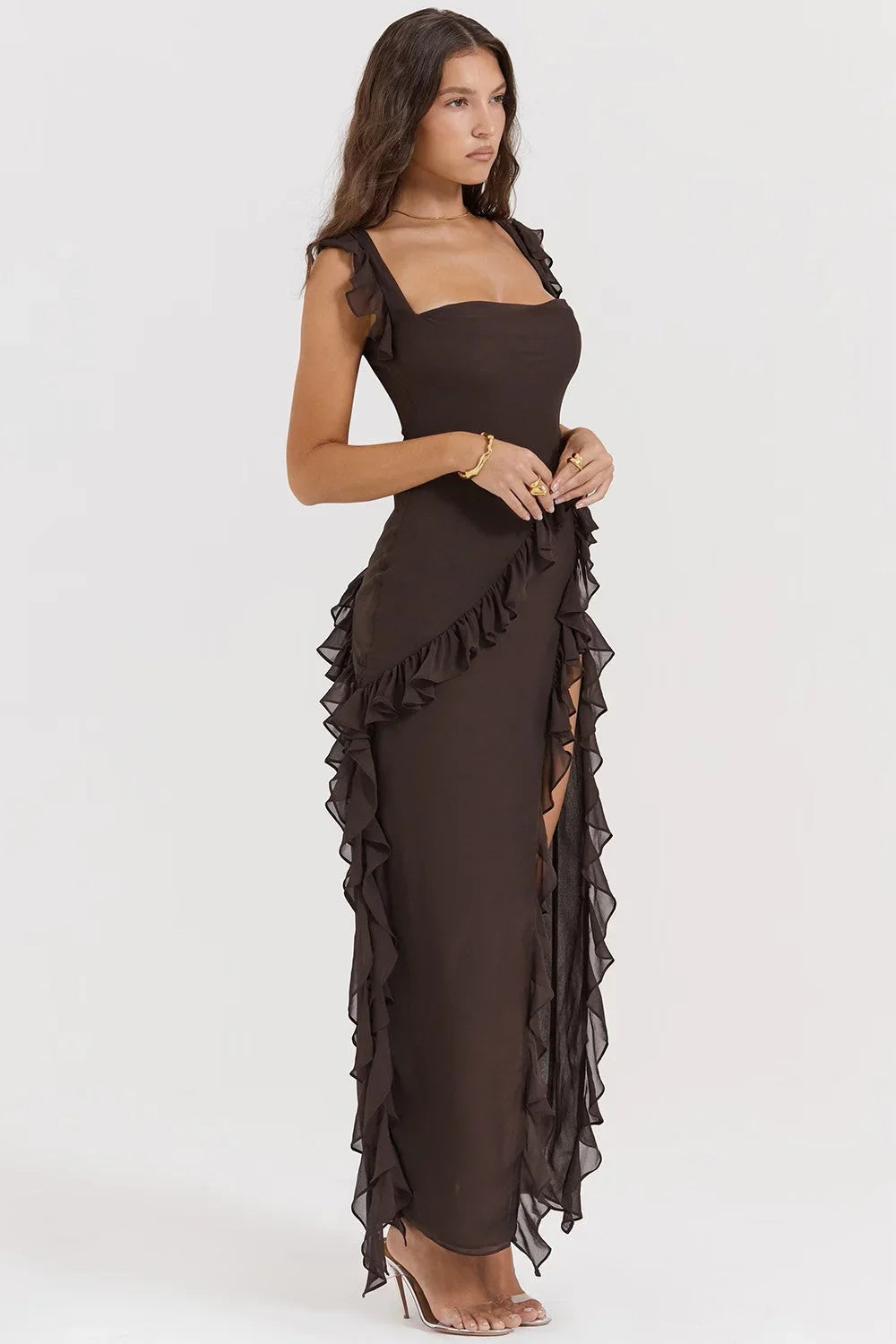 Robe longue femme avec volants et bretelles | Coupe féminine + Style élégant + Facile à accessoiriser – ROBEMODE