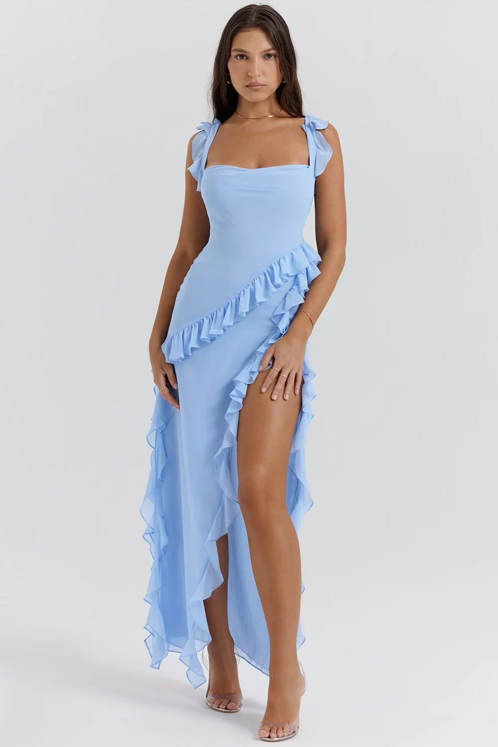 Robe longue femme avec volants et bretelles | Coupe féminine + Style élégant + Facile à accessoiriser – ROBEMODE