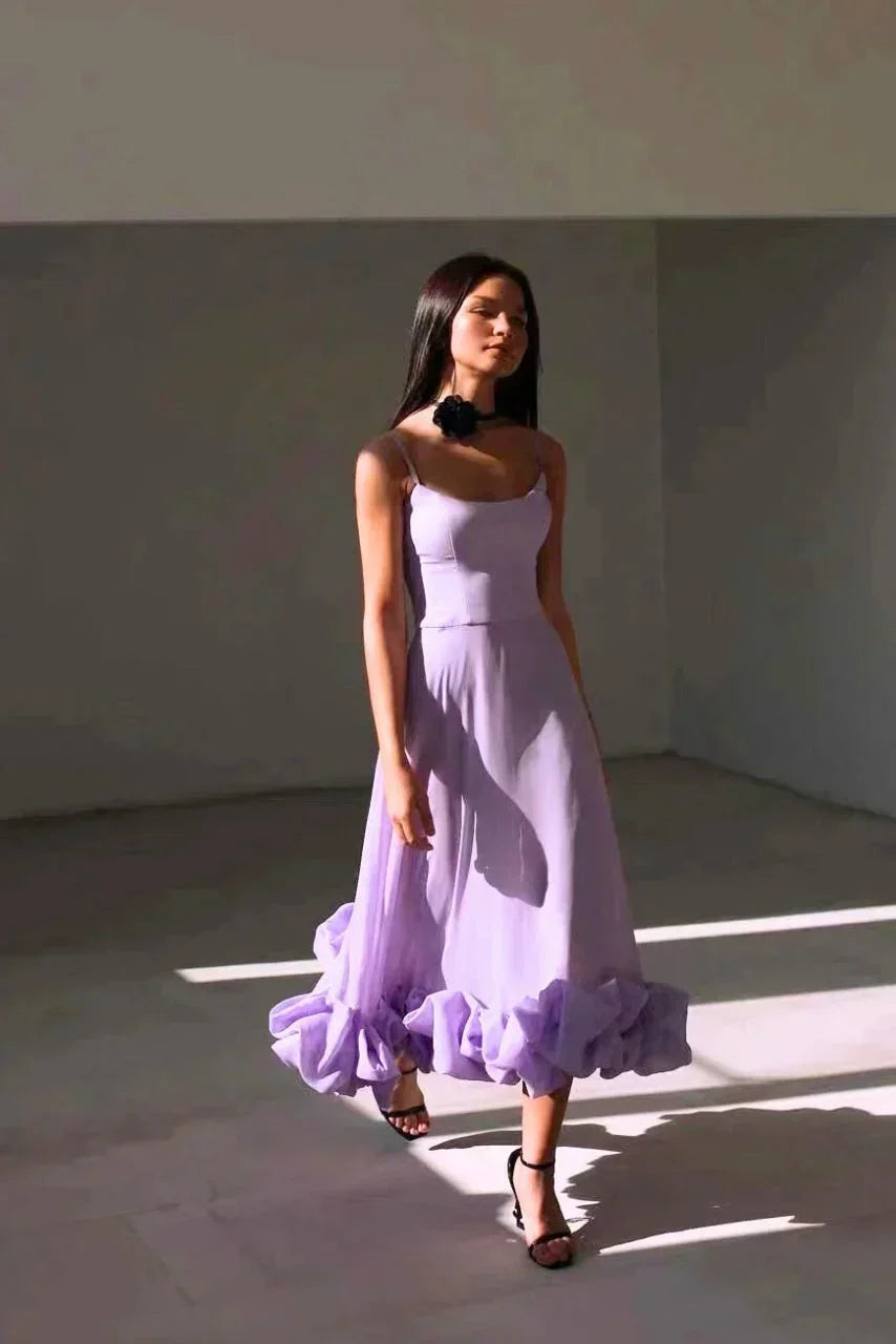 Robe Longue Volants Ourlet Bretelles Fines 6 Coloris Grande Taille | ROBEMODE