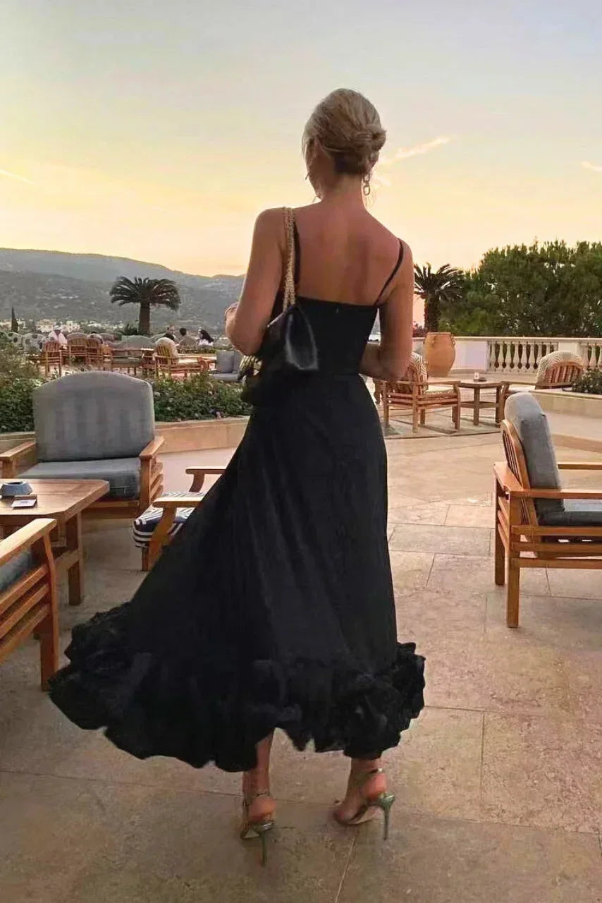 Robe Longue Volants Ourlet Bretelles Fines 6 Coloris Grande Taille | ROBEMODE