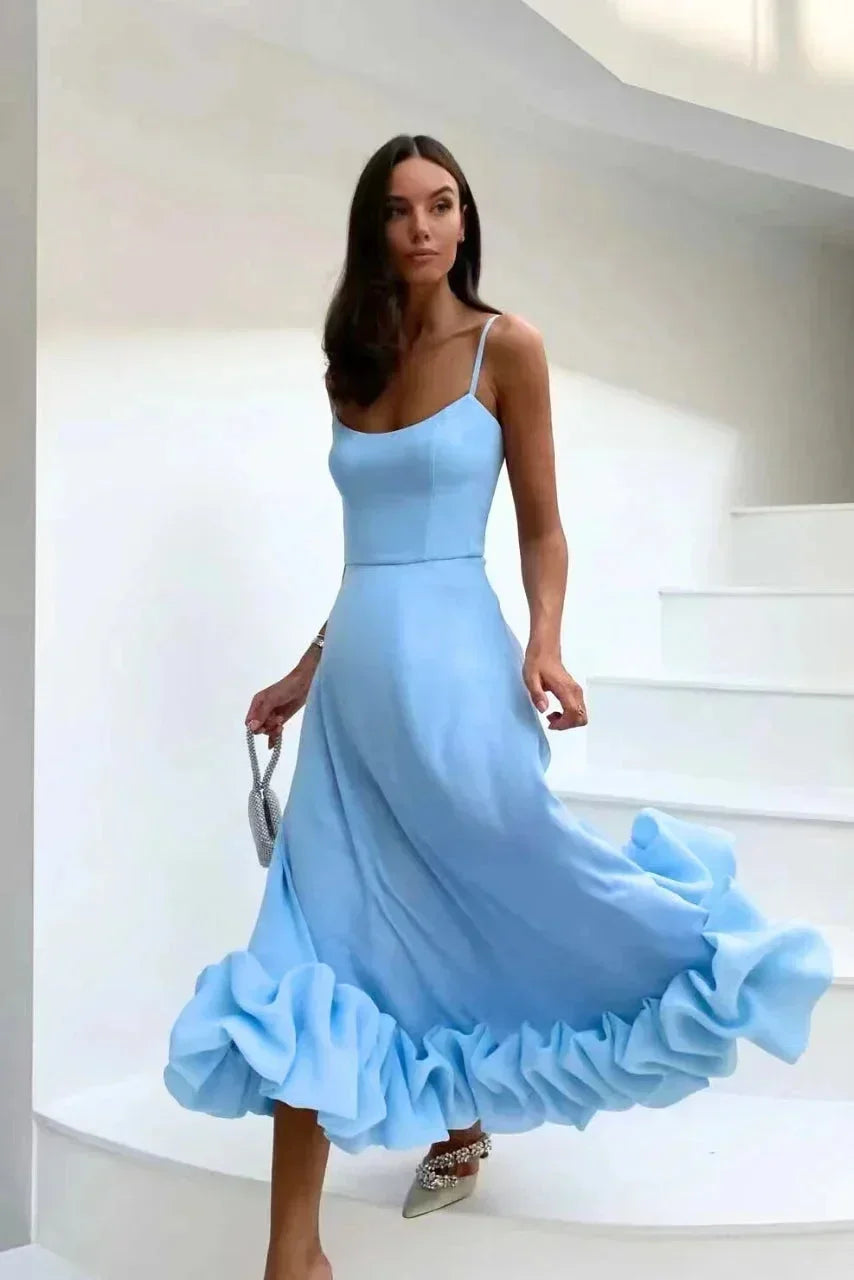 Robe Longue Volants Ourlet Bretelles Fines 6 Coloris Grande Taille | ROBEMODE