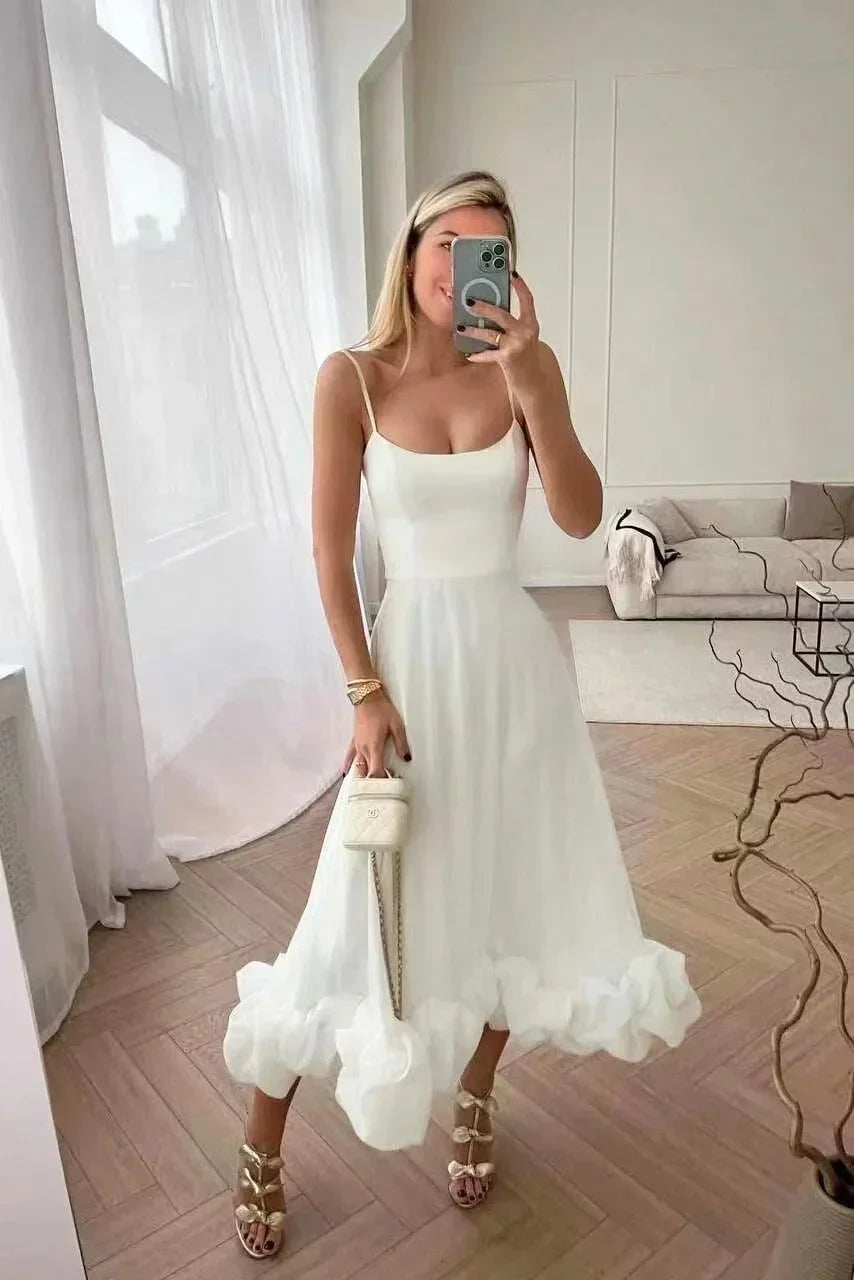 Robe Longue Volants Ourlet Bretelles Fines 6 Coloris Grande Taille | ROBEMODE